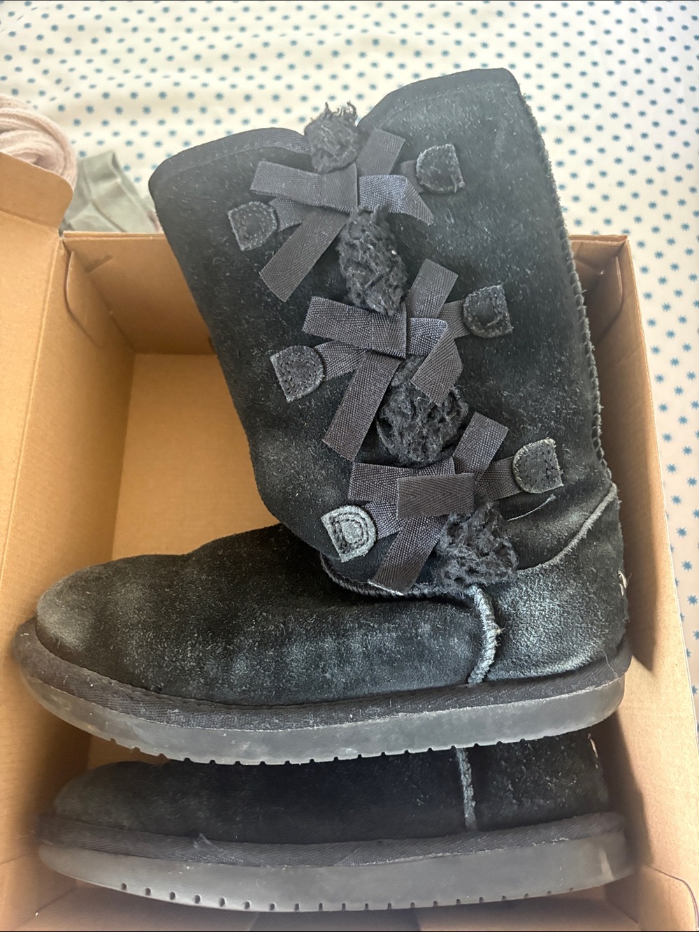 Koolaburra Black Suede Bow Accent Kids Snow Boots